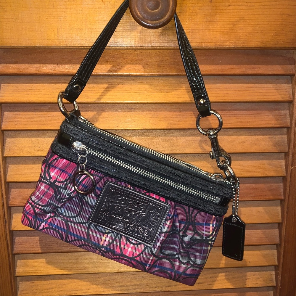 Coach Poppy Wristlet with Pink, Purple, and Blue Plaid